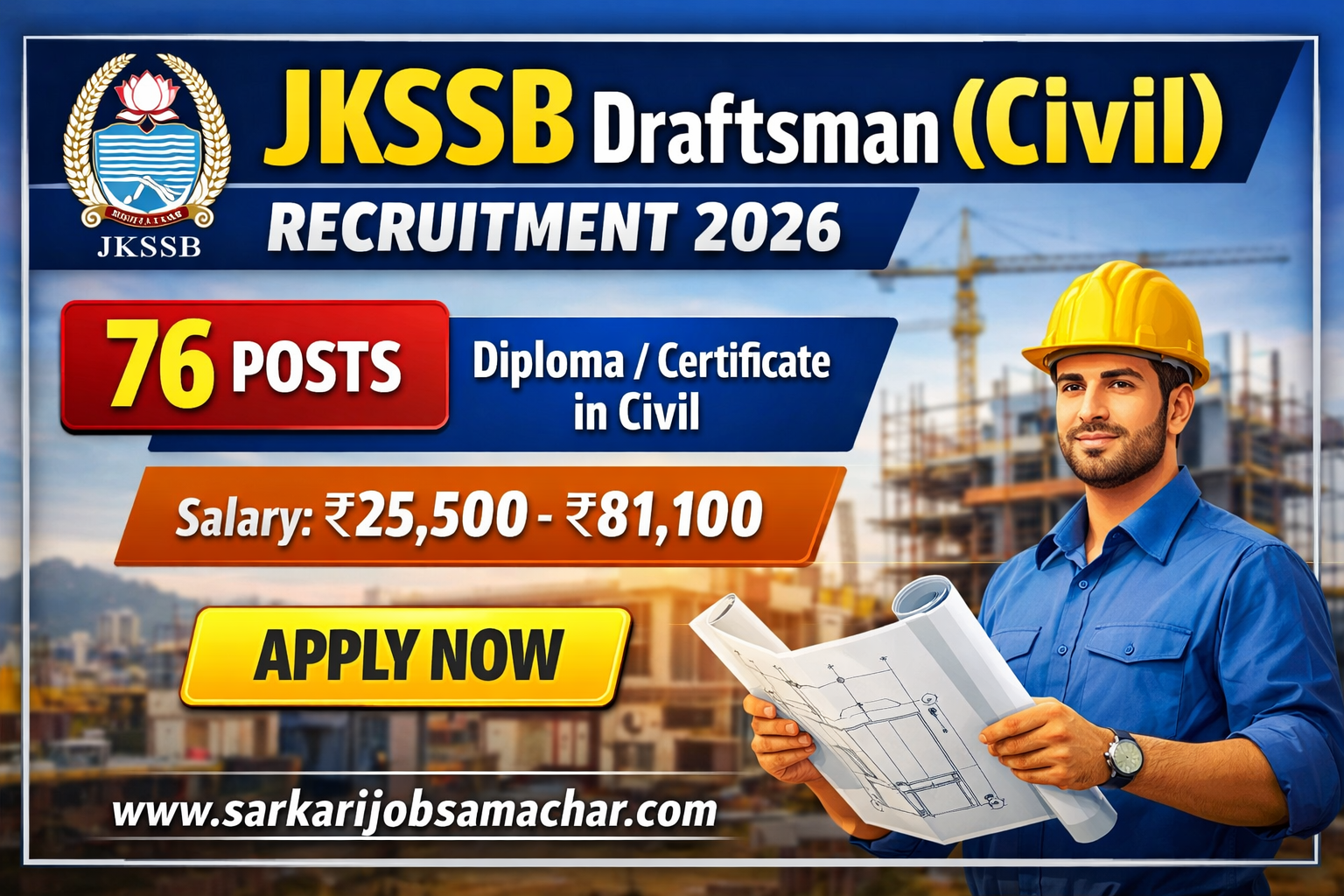 JKSSB Draftsman Recruitment 2026 - Apply Online for 76 Posts